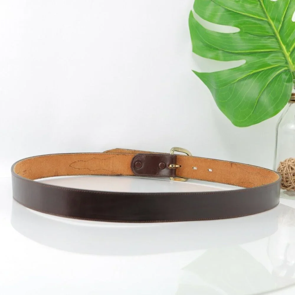 DunDee Mens Belt Size 42 Western Brown Leather Gold Tone Prong D-Ring Buckle